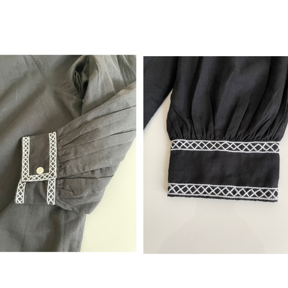 LEKHA Black Tie-Neck Embroidered Artisan Blouse - Picture 8 of 16